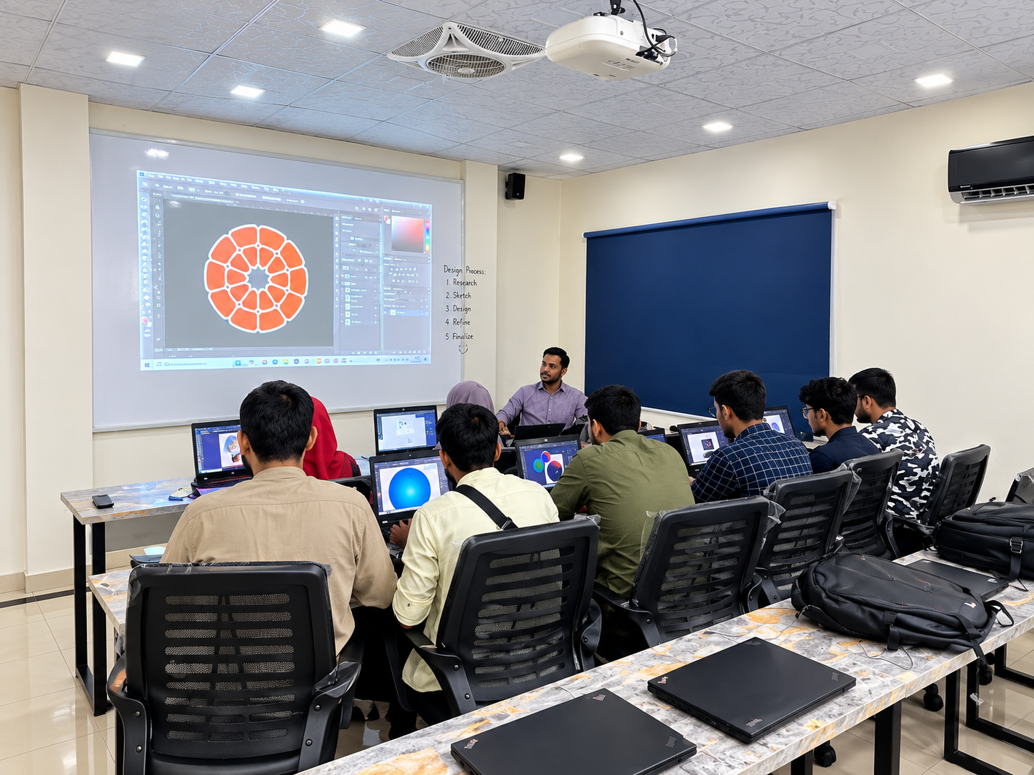 Graphic design lesson in progress at AGHA Institute